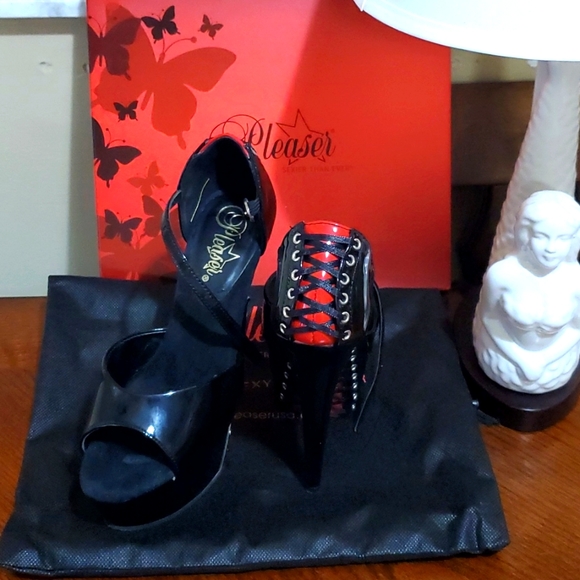 Pleaser Shoes - 😈Sexy Black and Red Lace Up Heels